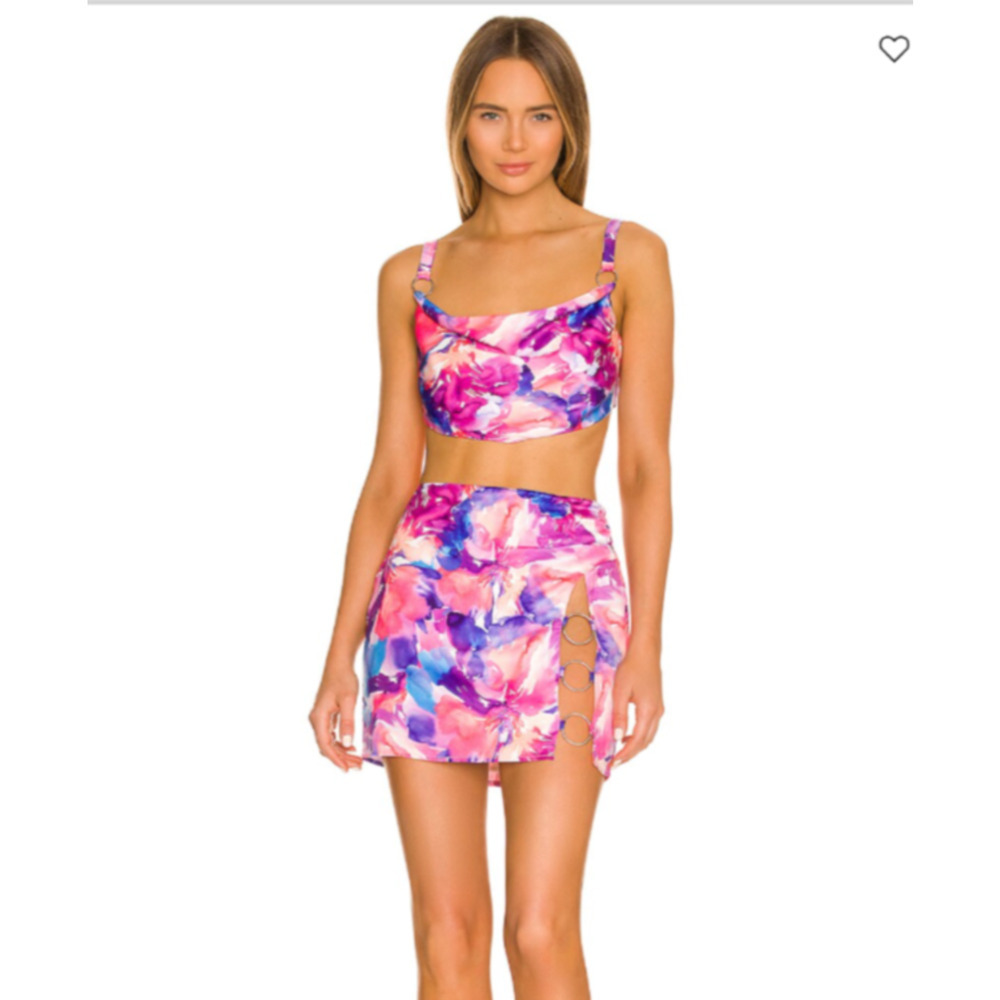 For Love & Lemons $160 Natasha Crop Top Open Back Mini Set Skirt Tie Dye Pink